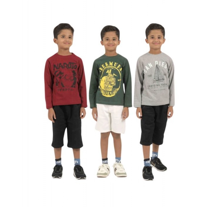 Pack of 3 Boy's Cotton Printed Full Sleeve T-Shirt's (Multicolor) Pack of 3 Boy's Cotton Printed Full Sleeve T-Shirt's (Multicolor)