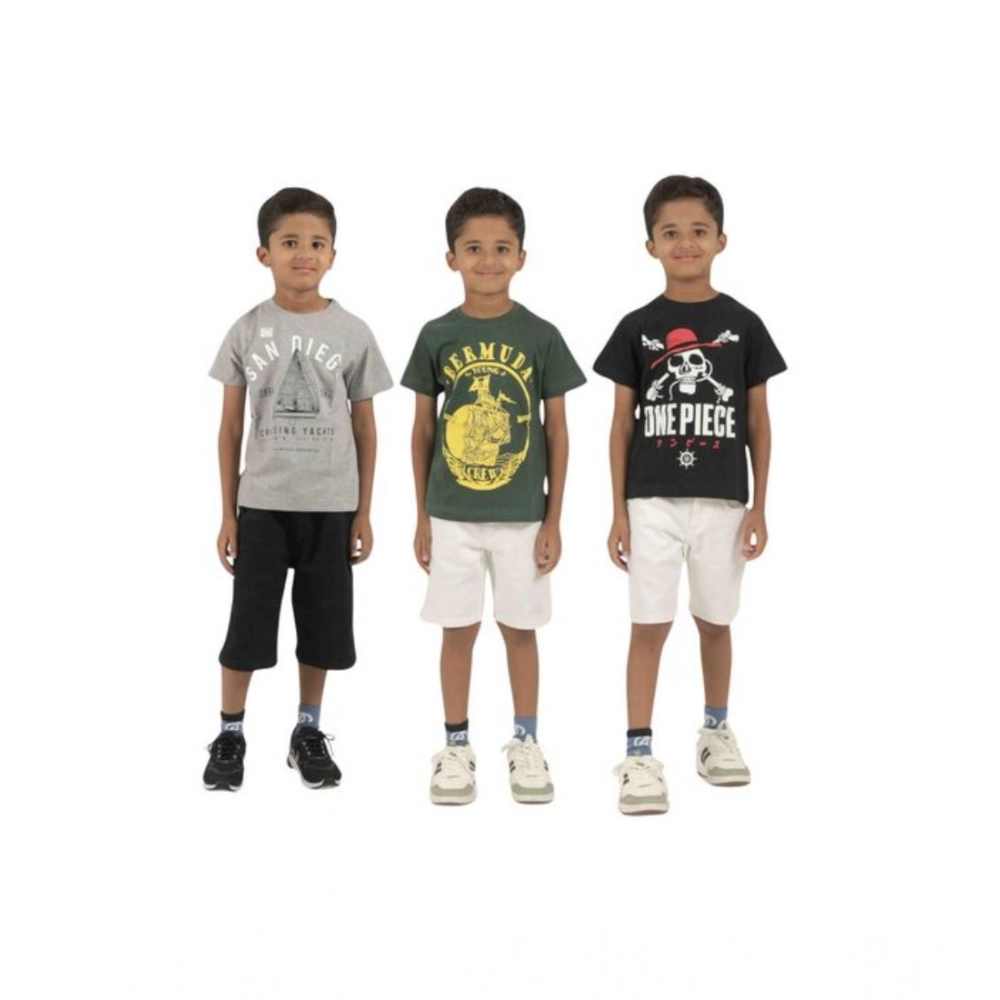 Generic Pack of 3 Boy's Cotton Printed Short Sleeve T-Shirt's (Multicolor) Generic Pack of 3 Boy's Cotton Printed Short Sleeve T-Shirt's (Multicolor)