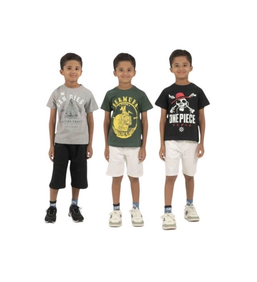 Generic Pack of 3 Boy's Cotton Printed Short Sleeve T-Shirt's (Multicolor)