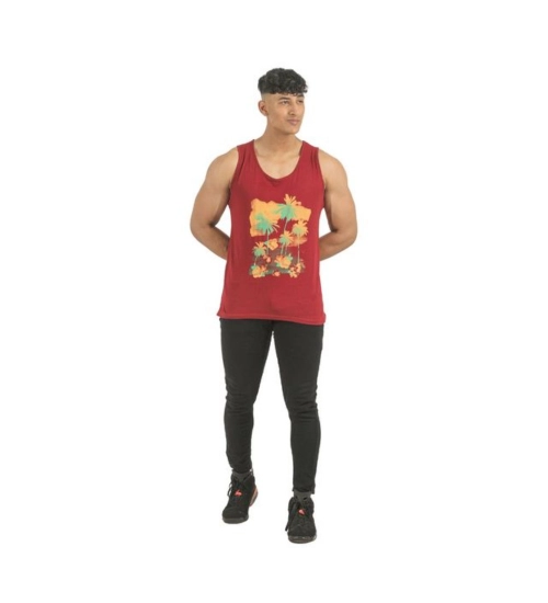 Generic Pack of 2 Men's Casual Cotton Printed Sleeveless Sleeve Tshirts (Multicolor)