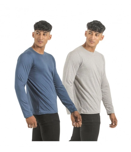 Generic Pack of 2 Men's Casual Cotton Solid Full Sleeve Tshirts (Multicolor)