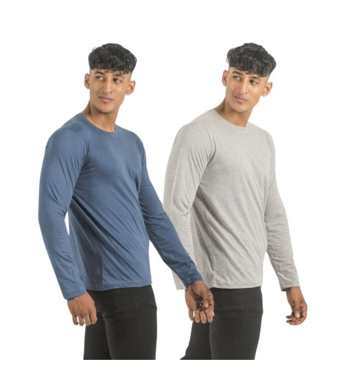 Generic Pack of 2 Men's Casual Cotton Solid Full Sleeve Tshirts (Multicolor)