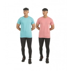Generic Pack of 2 Men's Casual Cotton Solid Short Sleeve Tshirts (Multicolor)
