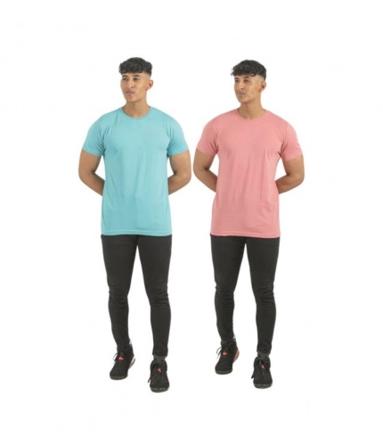 Generic Pack of 2 Men's Casual Cotton Solid Short Sleeve Tshirts (Multicolor)