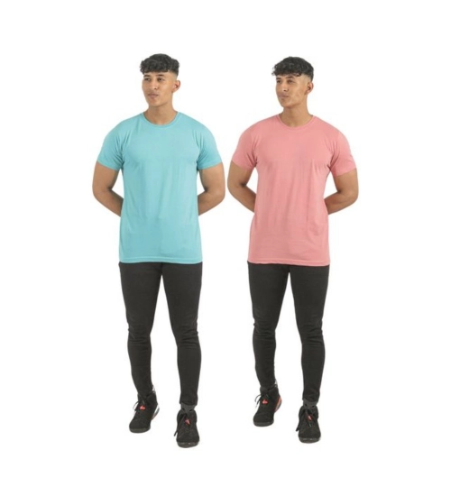 Generic Pack of 2 Men's Casual Cotton Solid Short Sleeve Tshirts (Multicolor)