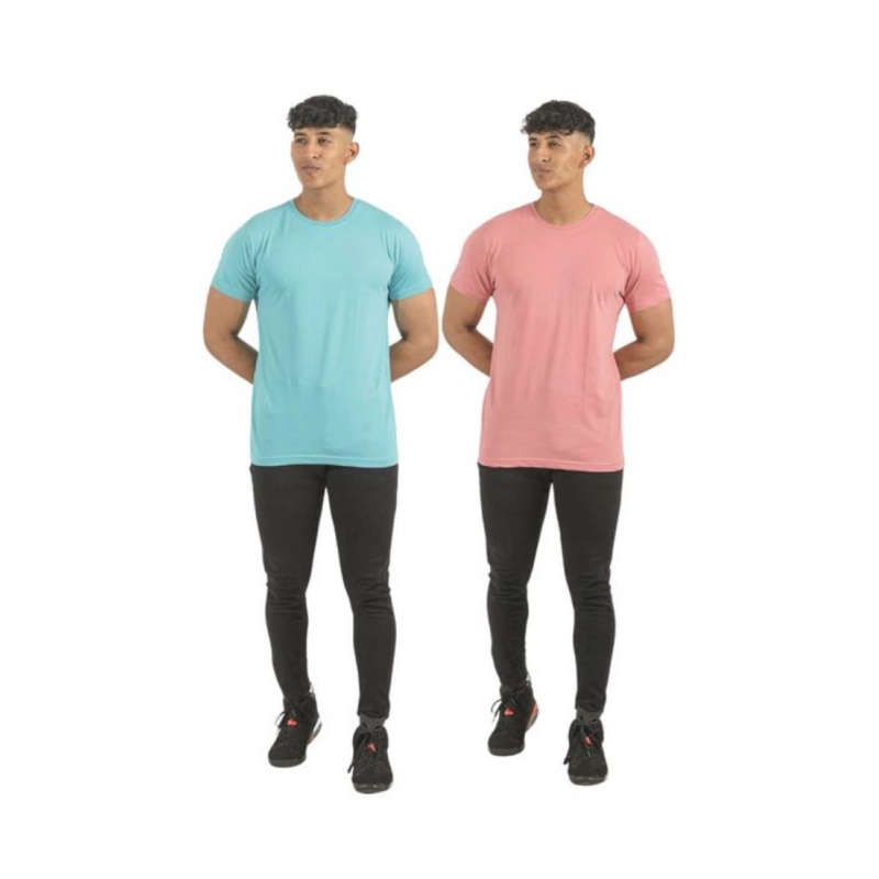 Pack of 2 Men's Casual Cotton Solid Short Sleeve Tshirts (Multicolor)