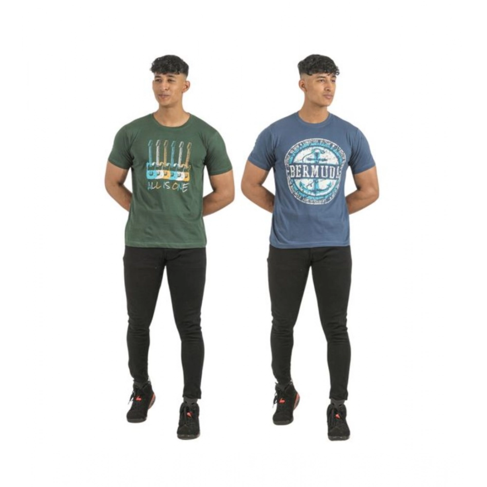 Generic Pack of 2 Men's Casual Cotton Printed Short Sleeve Tshirts (Multicolor) Generic Pack of 2 Men's Casual Cotton Printed Short Sleeve Tshirts (Multicolor)