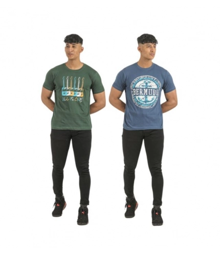 Generic Pack of 2 Men's Casual Cotton Printed Short Sleeve Tshirts (Multicolor)