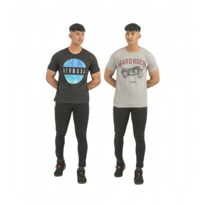 Generic Pack of 2 Men's Casual Cotton Printed Short Sleeve Tshirts (Multicolor)