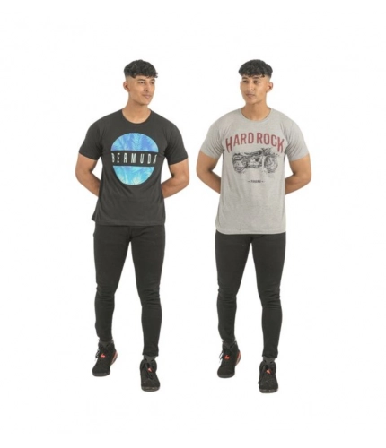 Generic Pack of 2 Men's Casual Cotton Printed Short Sleeve Tshirts (Multicolor)