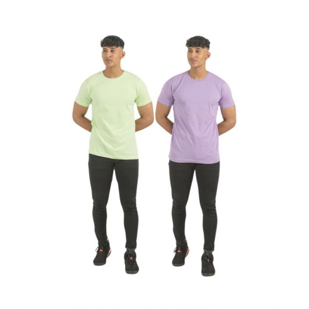 Generic Pack of 2 Men's Casual Cotton Solid Short Sleeve Tshirts (Multicolor) Generic Pack of 2 Men's Casual Cotton Solid Short Sleeve Tshirts (Multicolor)