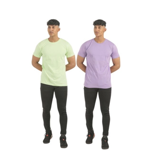 Generic Pack of 2 Men's Casual Cotton Solid Short Sleeve Tshirts (Multicolor)