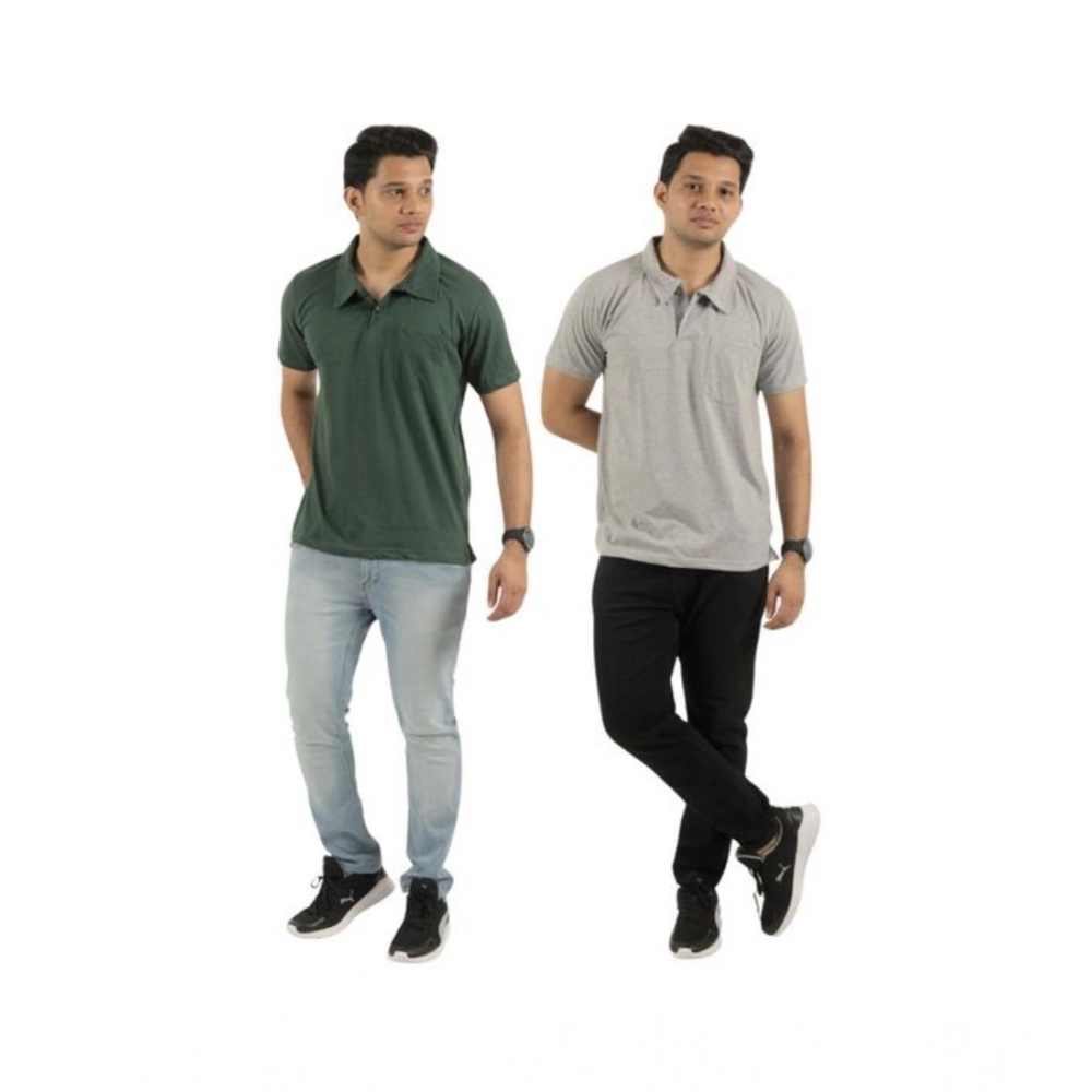 Generic Pack of 2 Men's Casual Cotton Solid Short Sleeve Tshirts (Multicolor) Generic Pack of 2 Men's Casual Cotton Solid Short Sleeve Tshirts (Multicolor)