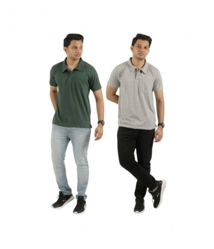 Generic Pack of 2 Men's Casual Cotton Solid Short Sleeve Tshirts (Multicolor)