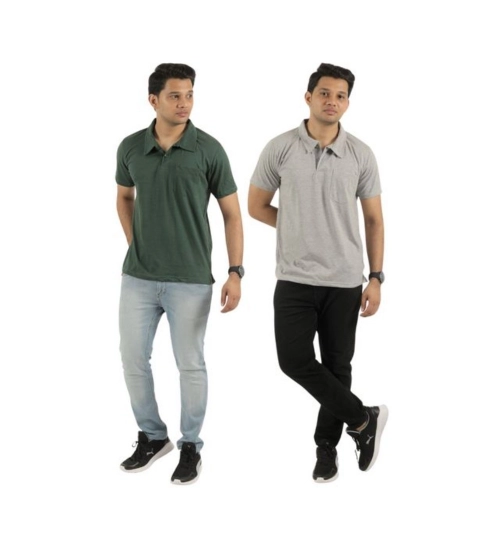 Generic Pack of 2 Men's Casual Cotton Solid Short Sleeve Tshirts (Multicolor)