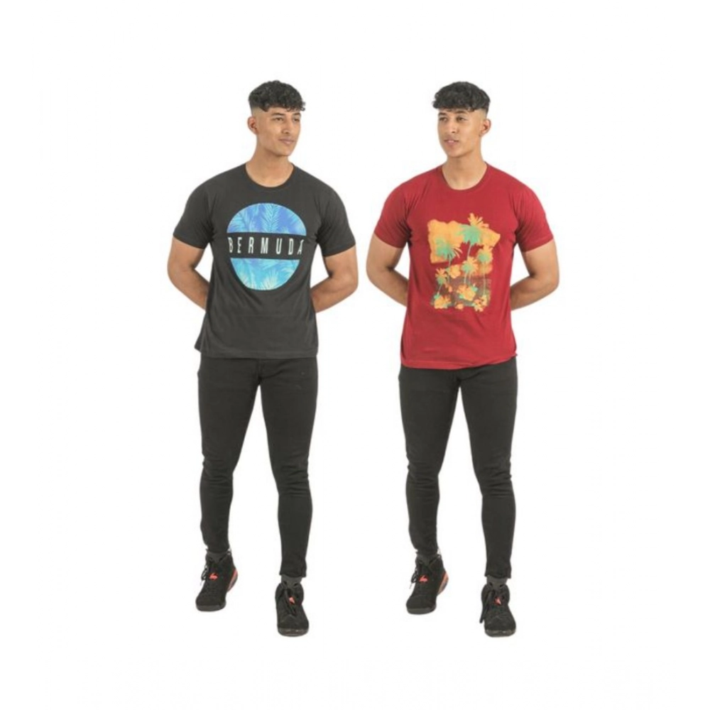 Generic Pack of 2 Men's Casual Cotton Printed Short Sleeve Tshirts (Multicolor) Generic Pack of 2 Men's Casual Cotton Printed Short Sleeve Tshirts (Multicolor)