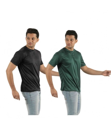 Generic Pack of 2 Men's Casual Polyester Blend Solid Short Sleeve Tshirts (Multicolor)