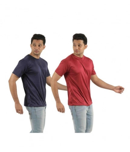 Generic Pack of 2 Men's Casual Polyester Blend Solid Short Sleeve Tshirts (Multicolor)
