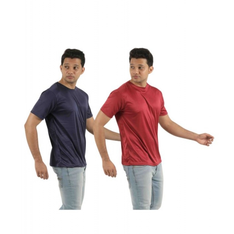 Pack of 2 Men's Casual Polyester Blend Solid Short Sleeve Tshirts (Multicolor) Pack of 2 Men's Casual Polyester Blend Solid Short Sleeve Tshirts (Multicolor)