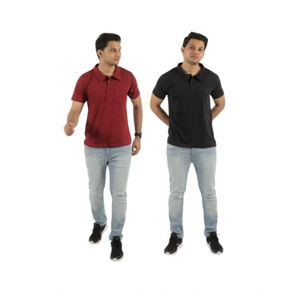 Generic Pack of 2 Men's Casual Cotton Solid Short Sleeve Tshirts (Multicolor) Generic Pack of 2 Men's Casual Cotton Solid Short Sleeve Tshirts (Multicolor)
