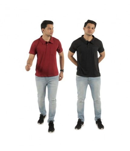 Generic Pack of 2 Men's Casual Cotton Solid Short Sleeve Tshirts (Multicolor)