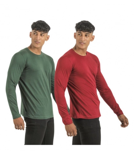 Generic Pack of 2 Men's Casual Cotton Solid Full Sleeve Tshirts (Multicolor)