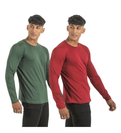 Generic Pack of 2 Men's Casual Cotton Solid Full Sleeve Tshirts (Multicolor)