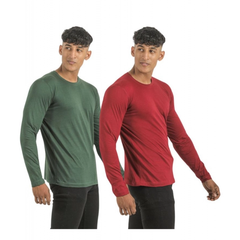 Pack of 2 Men's Casual Cotton Solid Full Sleeve Tshirts (Multicolor)