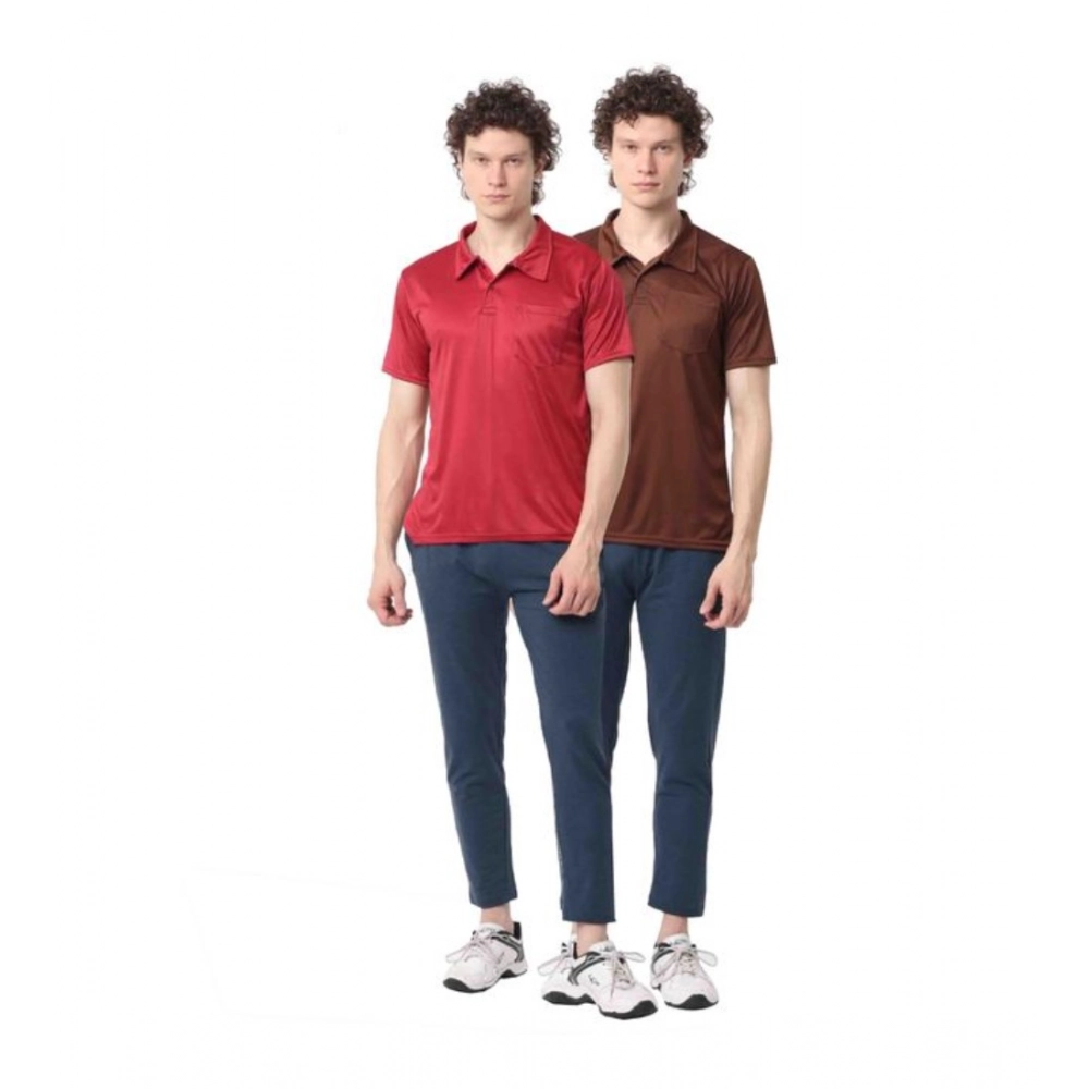 Generic Pack of 2 Men's Casual Cotton Blend Solid Short Sleeve Tshirts (Multicolor) Generic Pack of 2 Men's Casual Cotton Blend Solid Short Sleeve Tshirts (Multicolor)