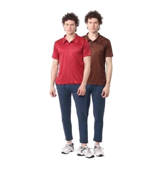 Generic Pack of 2 Men's Casual Cotton Blend Solid Short Sleeve Tshirts (Multicolor)