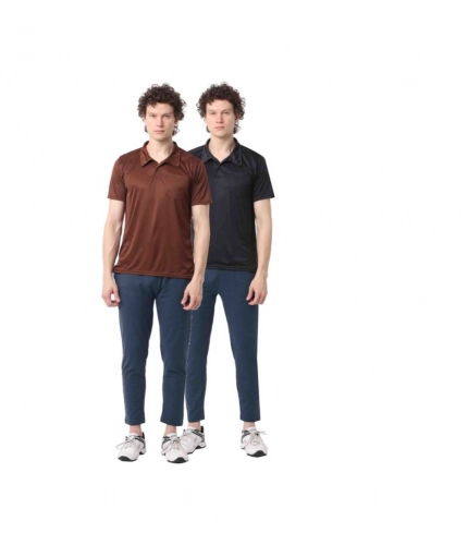 Generic Pack of 2 Men's Casual Cotton Blend Solid Short Sleeve Tshirts (Multicolor)