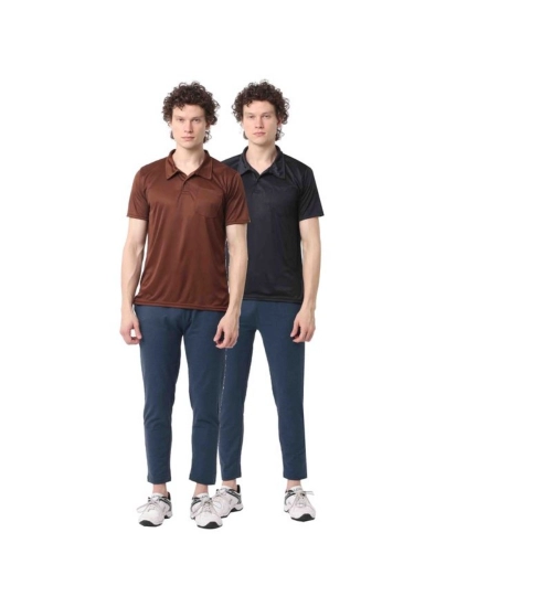 Generic Pack of 2 Men's Casual Cotton Blend Solid Short Sleeve Tshirts (Multicolor)