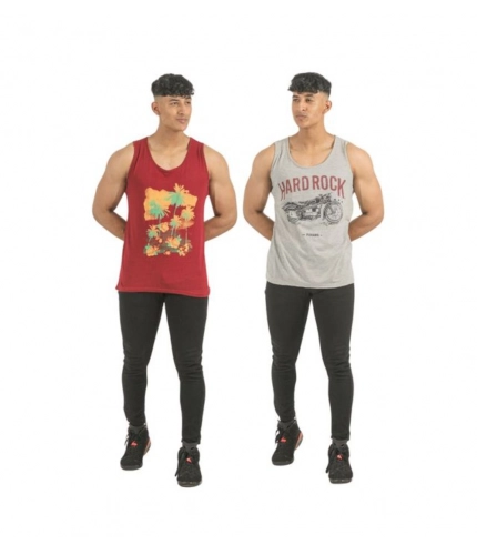 Generic Pack of 2 Men's Casual Cotton Printed Sleeveless Sleeve Tshirts (Multicolor)