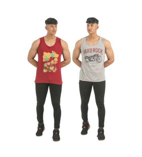 Generic Pack of 2 Men's Casual Cotton Printed Sleeveless Sleeve Tshirts (Multicolor)