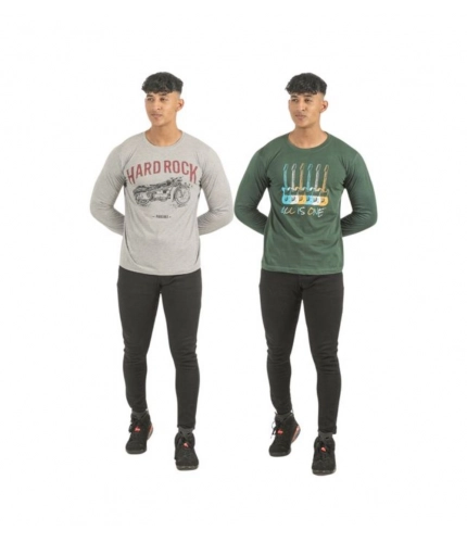 Generic Pack of 2 Men's Casual Cotton Printed Full Sleeve Tshirts (Multicolor)