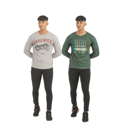 Generic Pack of 2 Men's Casual Cotton Printed Full Sleeve Tshirts (Multicolor)