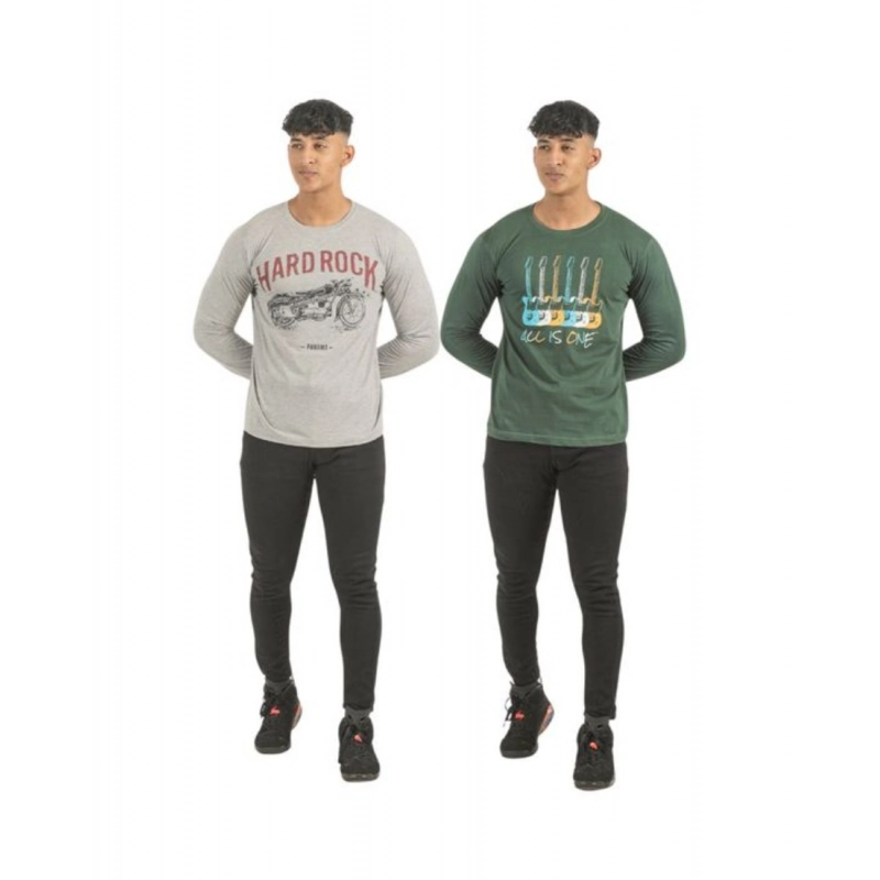 Pack of 2 Men's Casual Cotton Printed Full Sleeve Tshirts (Multicolor) Pack of 2 Men's Casual Cotton Printed Full Sleeve Tshirts (Multicolor)
