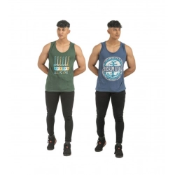 Generic Pack of 2 Men's Casual Cotton Printed Sleeveless Sleeve Tshirts (Multicolor)