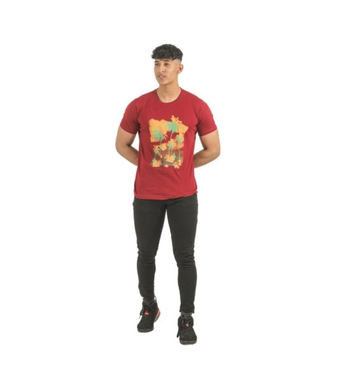 Generic Pack of 2 Men's Casual Cotton Printed Short Sleeve Tshirts (Multicolor)