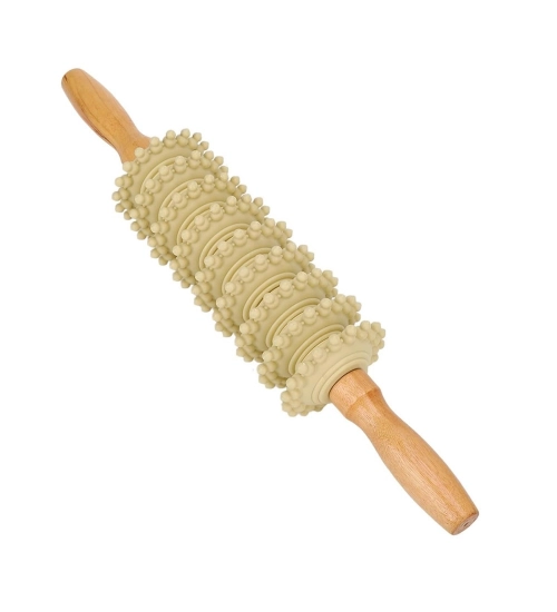 Generic Wood 9 Wheel Body Massage Roller (Wood)