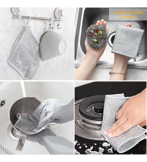 Generic 12Pcs Cotton Dishwashing Rag Wire Soft Scrubs (Silver)