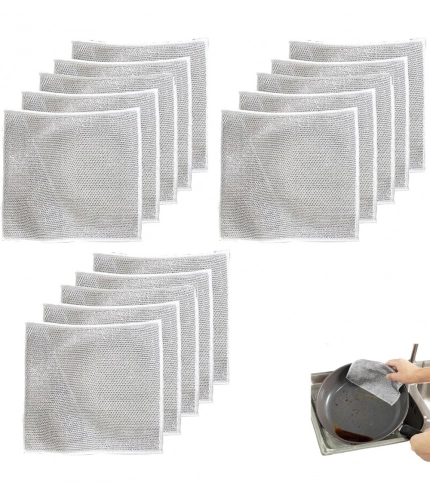 Generic 12Pcs Cotton Dishwashing Rag Wire Soft Scrubs (Silver)