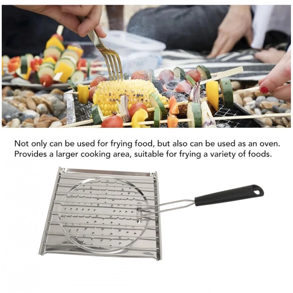 Generic Steel Toaster White Foldable Stainless Steel Grilling Pan (Silver) Generic Steel Toaster White Foldable Stainless Steel Grilling Pan (Silver)