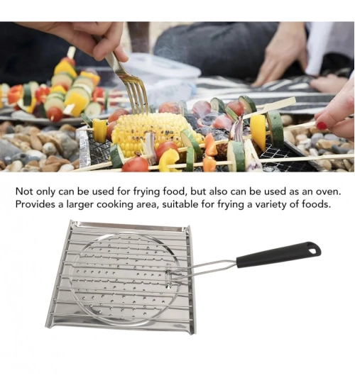 Generic Steel Toaster White Foldable Stainless Steel Grilling Pan (Silver)
