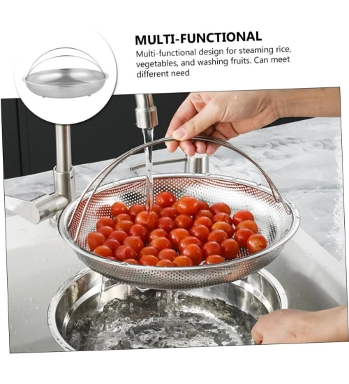 Generic Steel Basket Plate Household Food Steamer Stainless Steel Handle (Silver)