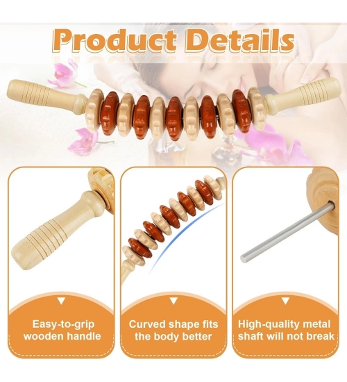 Generic Wood Wheel Roller Massage Stick (Wood - Brown)