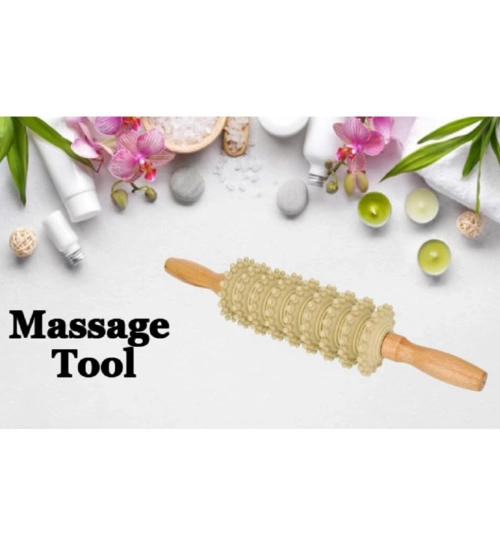 Generic Wood 9 Wheel Body Massage Roller (Wood)