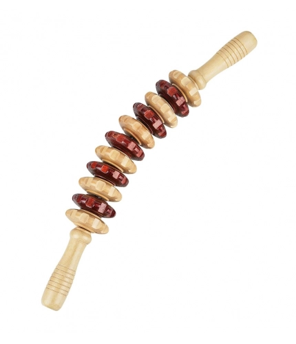 Generic Wood Wheel Roller Massage Stick (Wood - Brown)