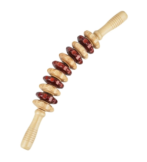 Generic Wood Wheel Roller Massage Stick (Wood - Brown)