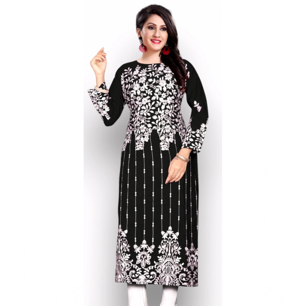 Generic Women's Georgette Printed Round Neck 3-4 th Sleeve Kurti (Black) Generic Women's Georgette Printed Round Neck 3-4 th Sleeve Kurti (Black)